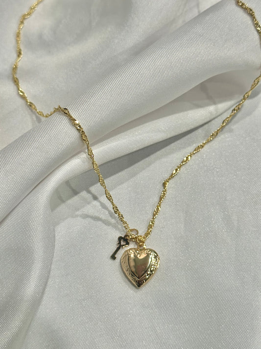 classic heart locket (size medium) necklace with key charm